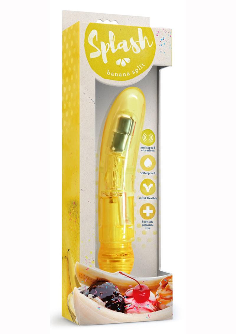 Vibrador Splash Banana Split amarillo de múltiples velocidades y resistente al agua