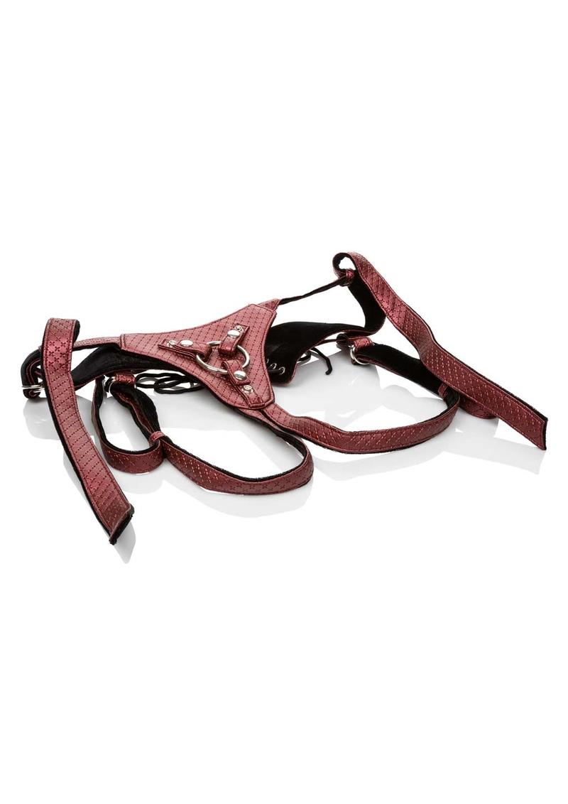 Arnés Her Royal The Regal Queen, arnés ajustable de cuero vegano sin entrepierna, rojo, hasta 64 pulgadas