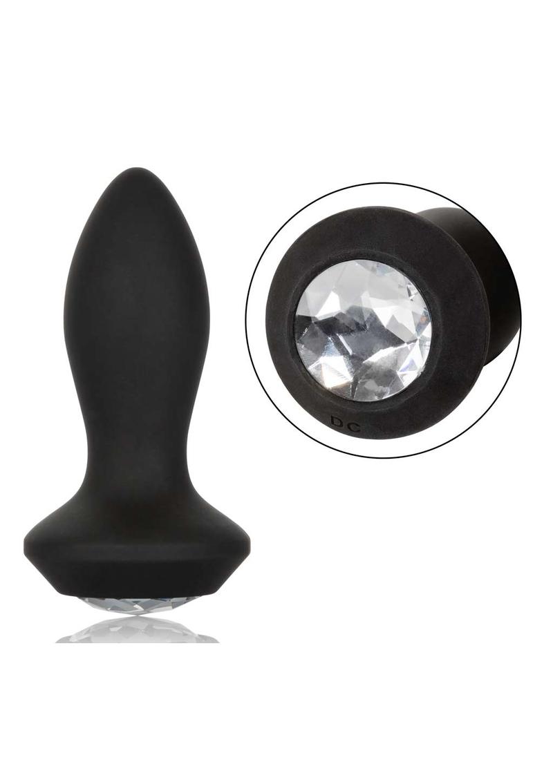 Vibrador anal Power Gem de silicona con cristal pequeño, resistente al agua y recargable por USB, color negro, 3,75 pulgadas