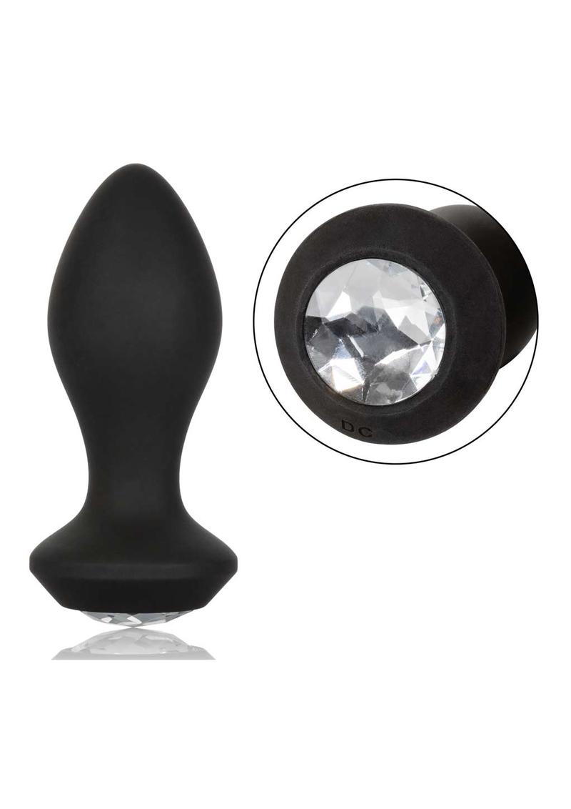 Vibrador anal Power Gem de silicona con cristal pequeño, resistente al agua y recargable por USB, color negro, 4,25 pulgadas