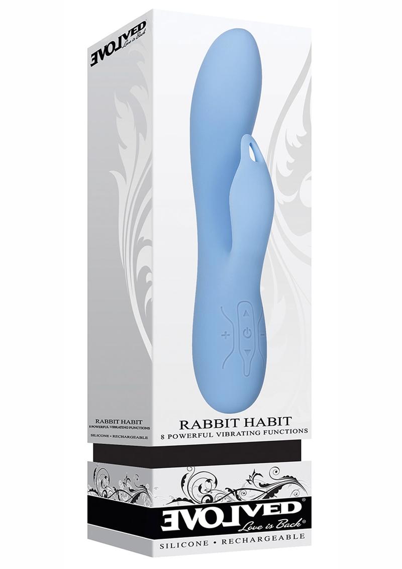 Rabbit Habit - Vibrador doble recargable por USB de silicona, resistente al agua, color azul, 8 pulgadas
