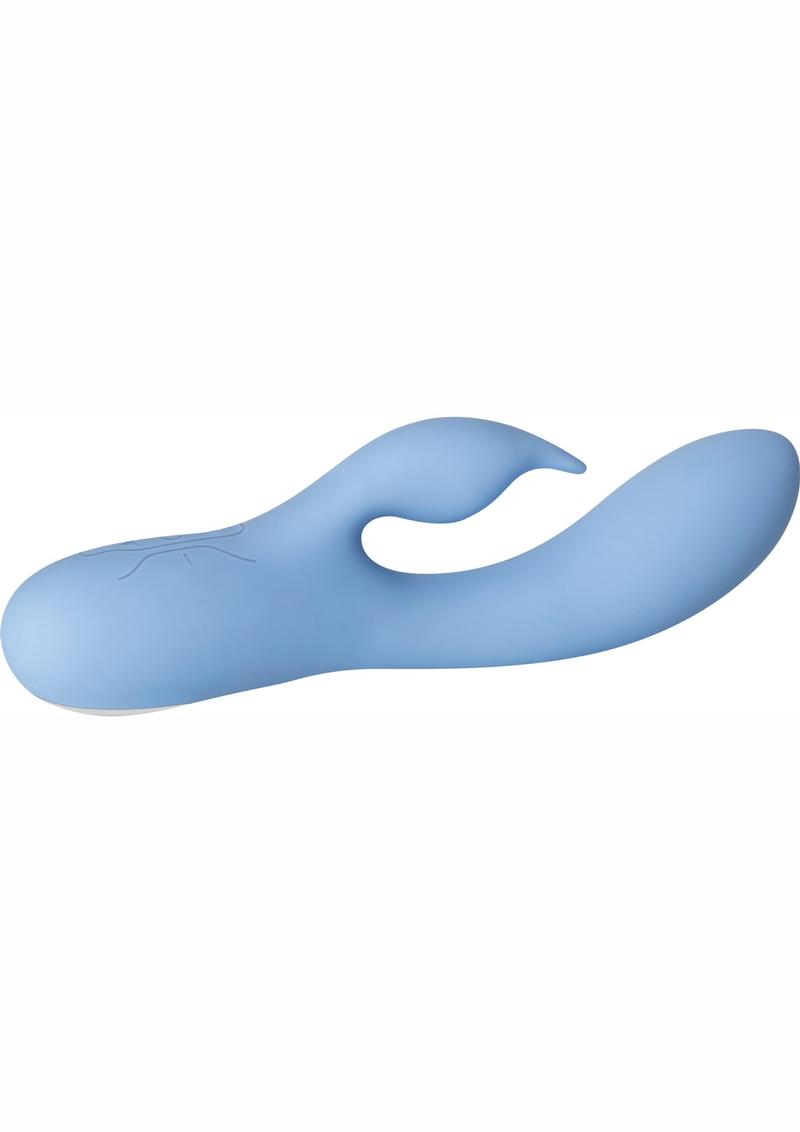 Rabbit Habit - Vibrador doble recargable por USB de silicona, resistente al agua, color azul, 8 pulgadas