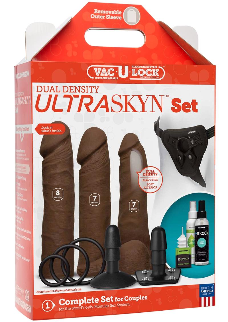 Vaculock Dual Dense Ultraskyn Set Chocolate Dildo Kit Harness Accessory