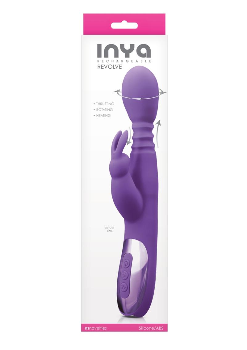 Vibrador giratorio multivelocidad con estimulación del clítoris y recargable Inya Revolve de silicona morado