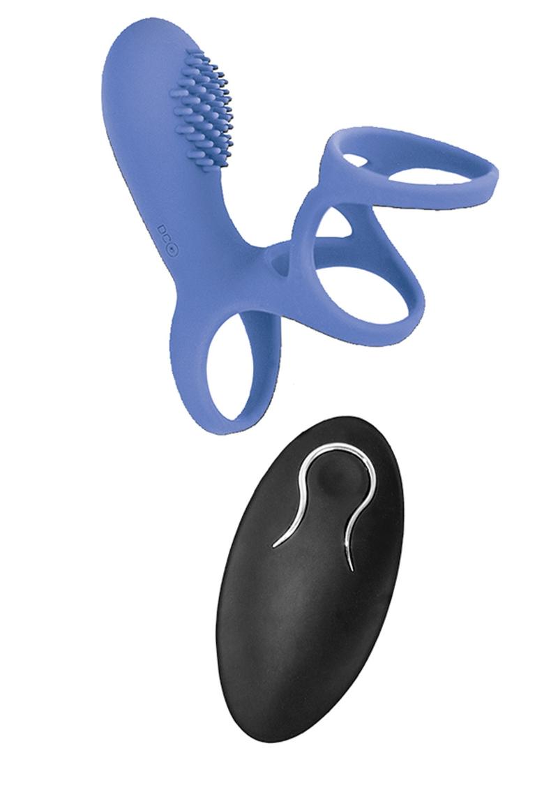 Jaula para pene con control remoto y vibración de silicona, recargable por USB, resistente al agua, color azul, 2,5 pulgadas