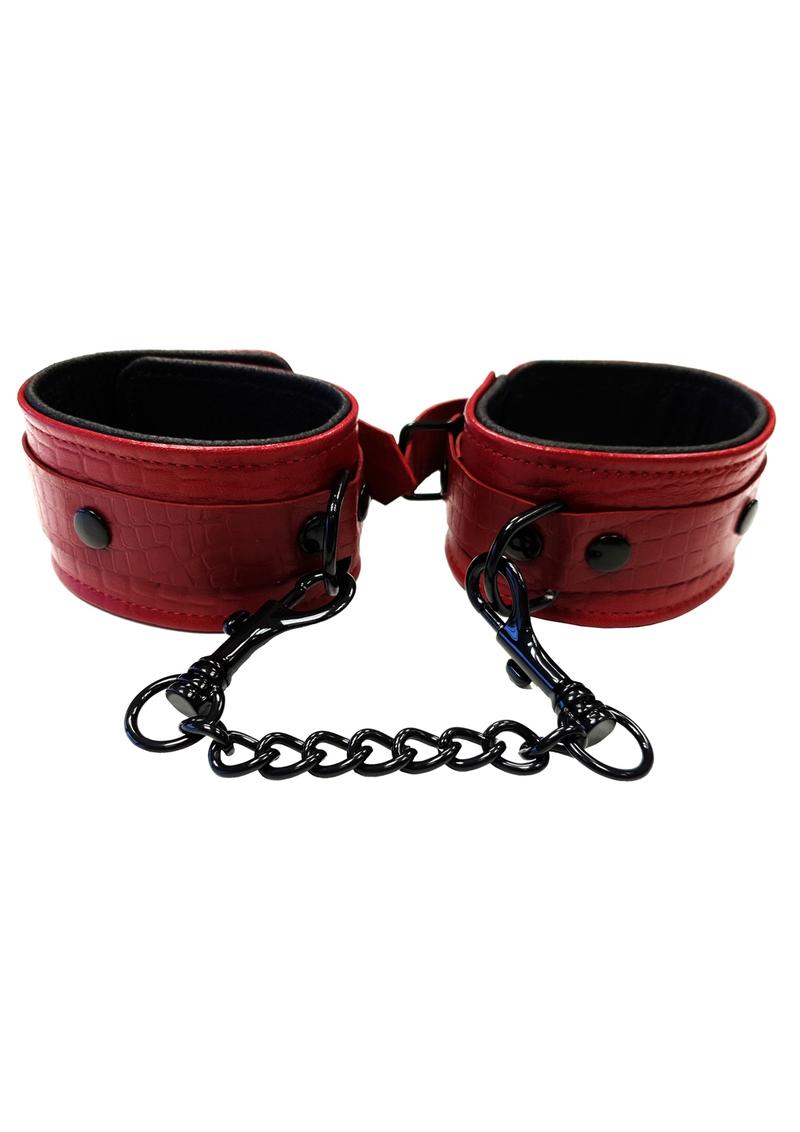 Esposas de muñeca Anaconda de color rojo para bondage burdeos y negro