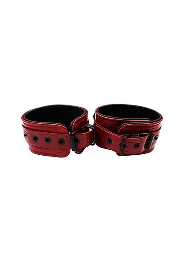 Esposas de muñeca Anaconda de color rojo para bondage burdeos y negro