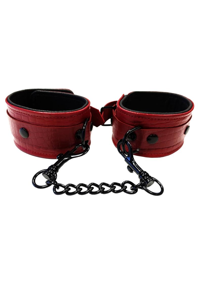 Esposas de tobillo para bondage Anaconda de Rouge, color burdeos y negro