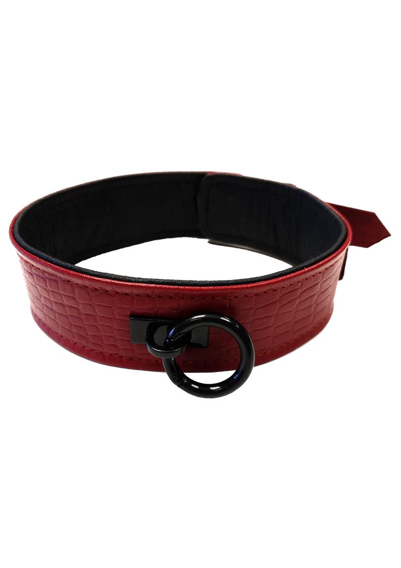 Collar de cuero anaconda rojo burdeos/negro para bondage