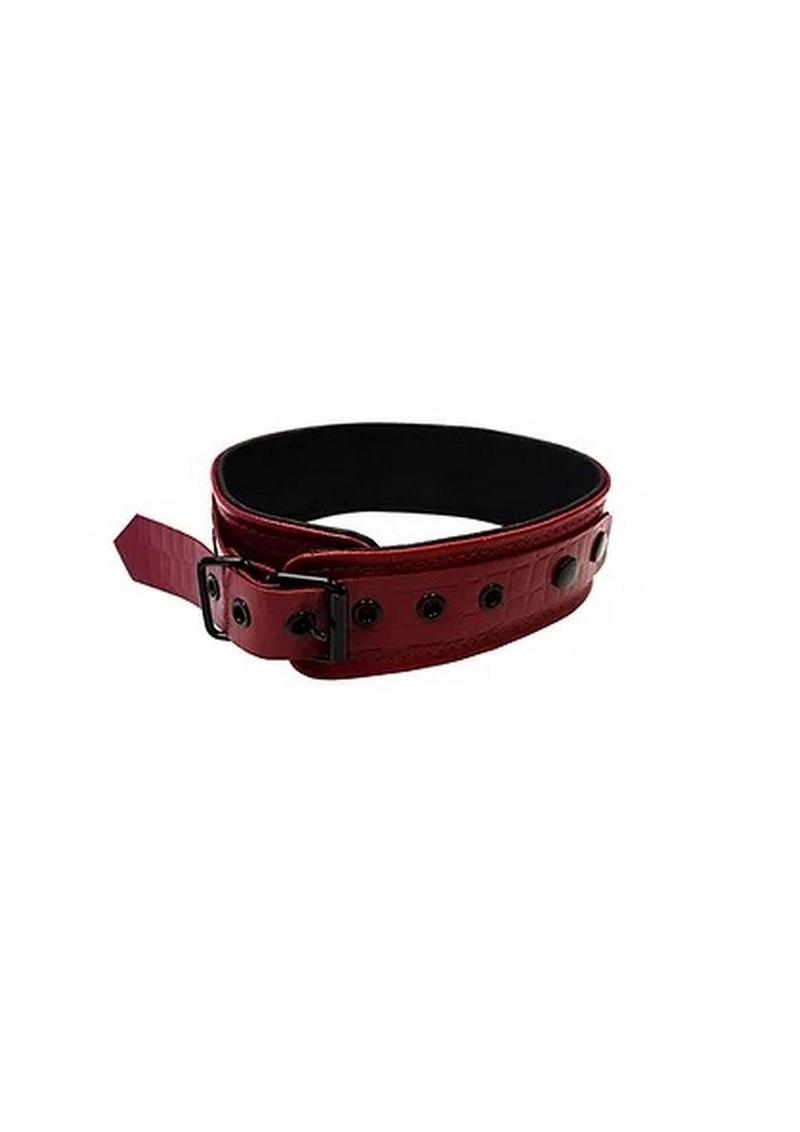 Collar de cuero anaconda rojo burdeos/negro para bondage