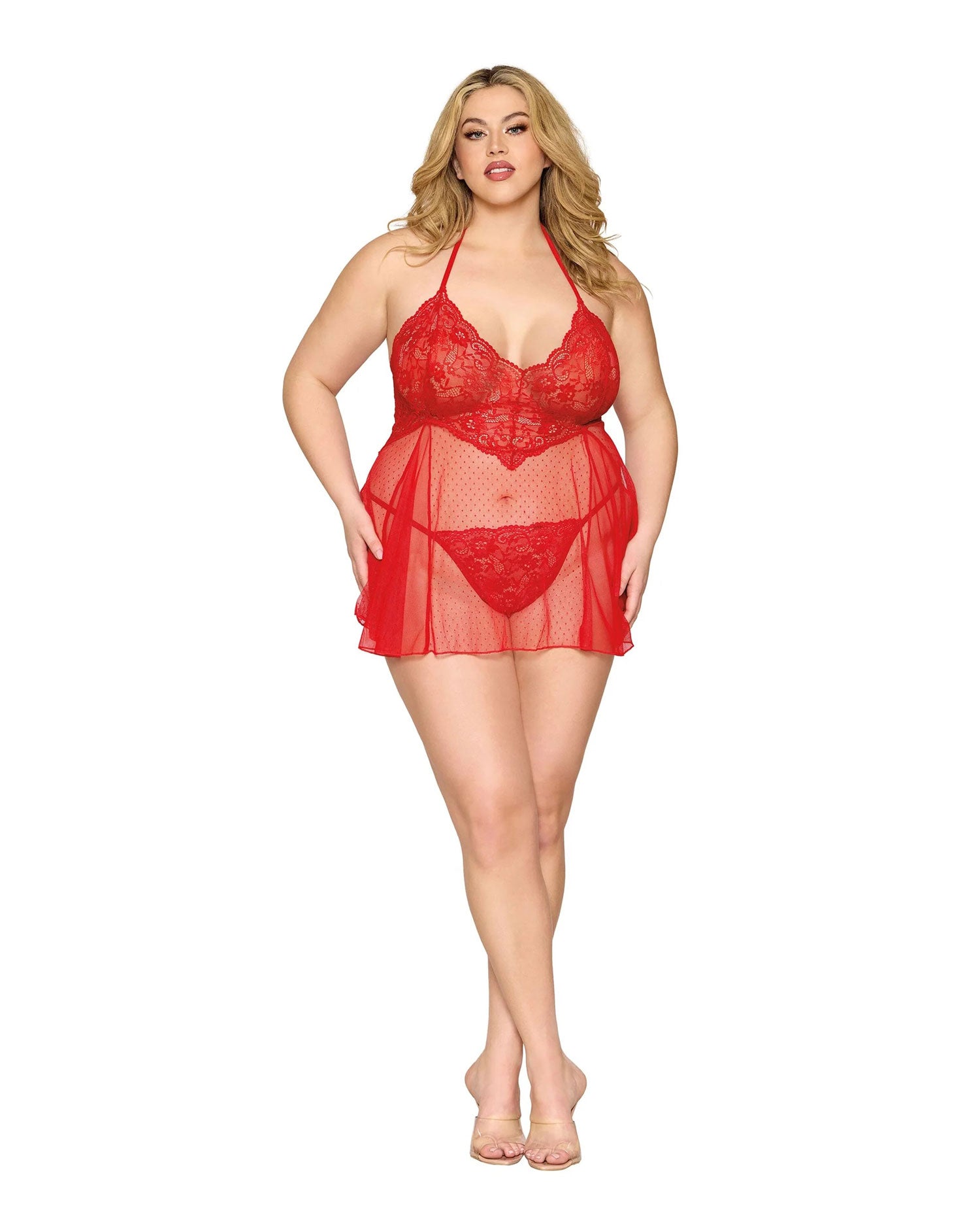 Babydoll and G-String Dmnd - One Size Queen - Red