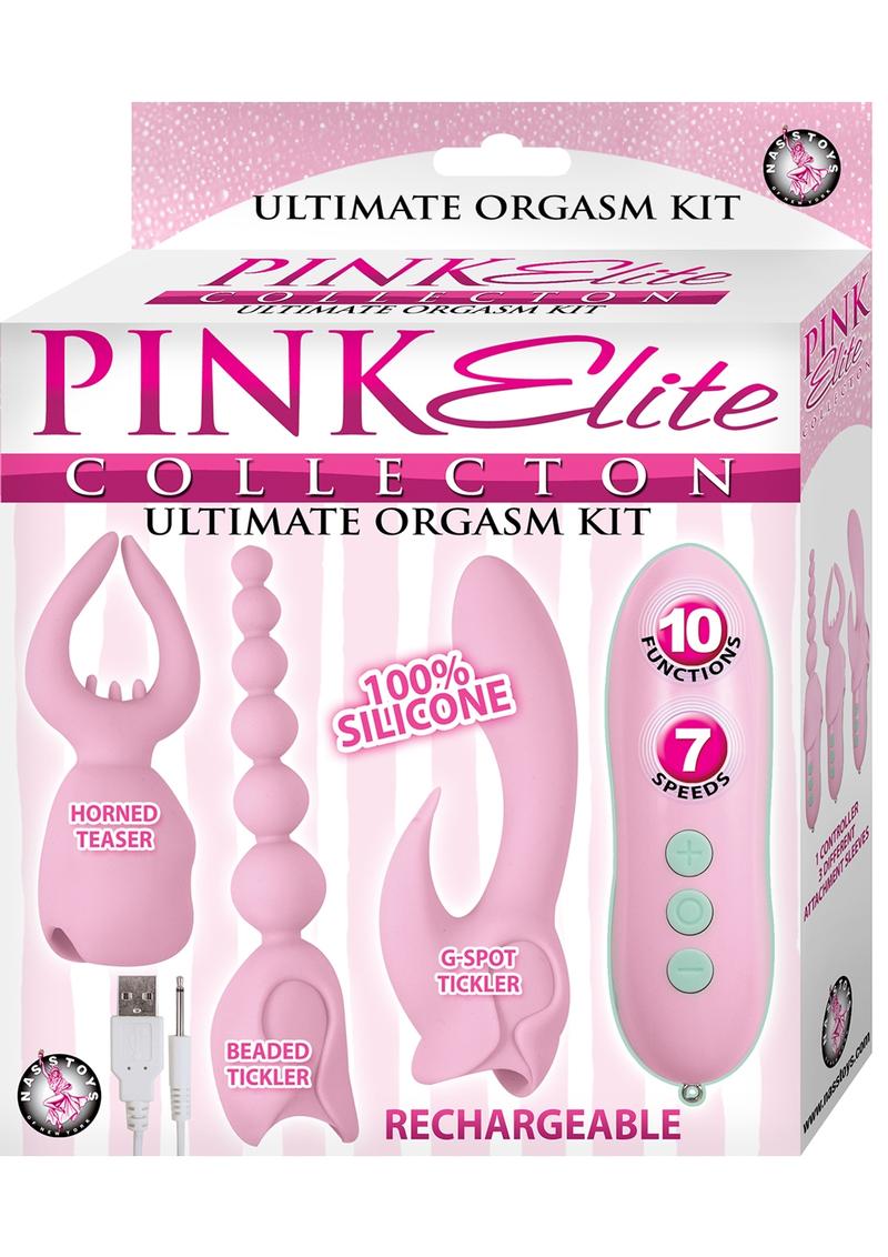 Kit de orgasmo definitivo de la colección Elite de color rosa, recargable, de silicona, con mando a distancia, resistente al agua