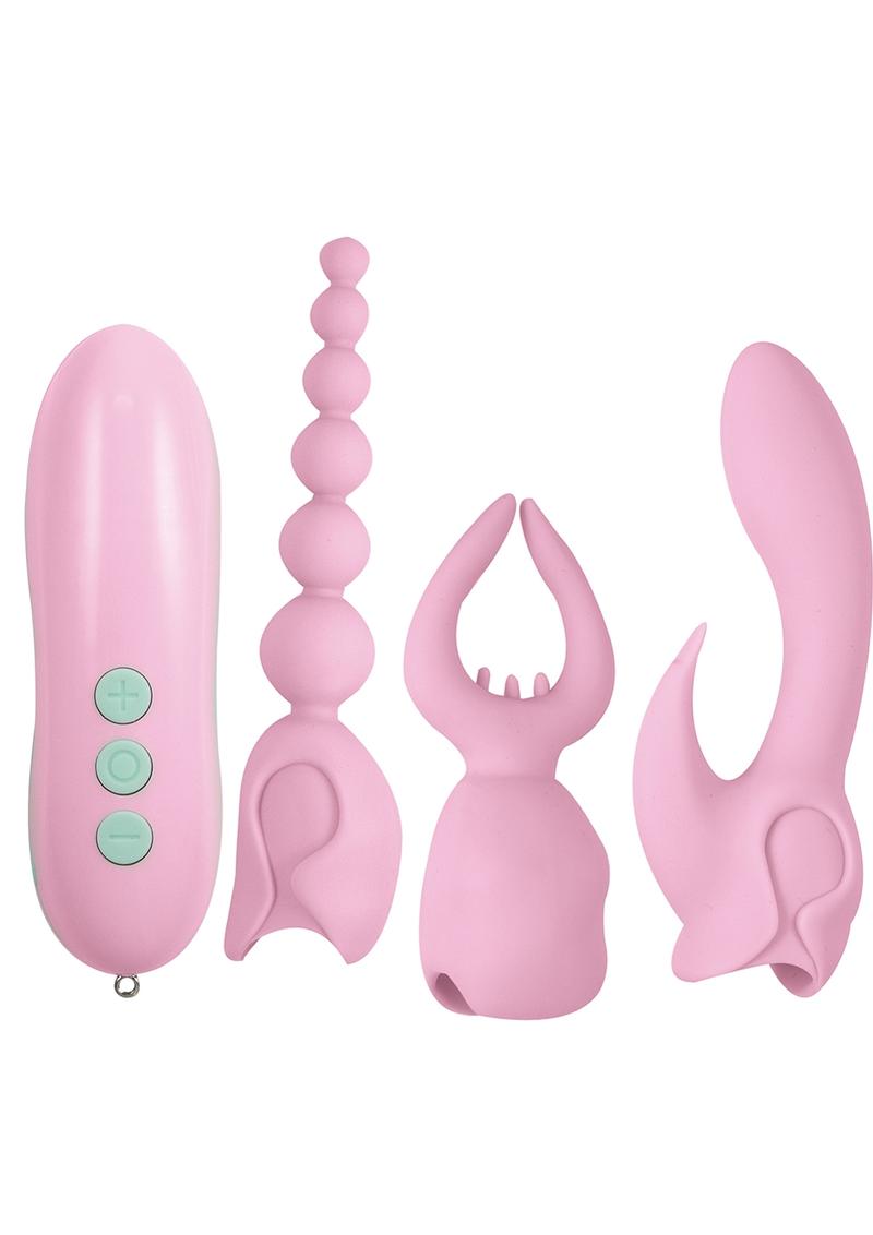 Kit de orgasmo definitivo de la colección Elite de color rosa, recargable, de silicona, con mando a distancia, resistente al agua