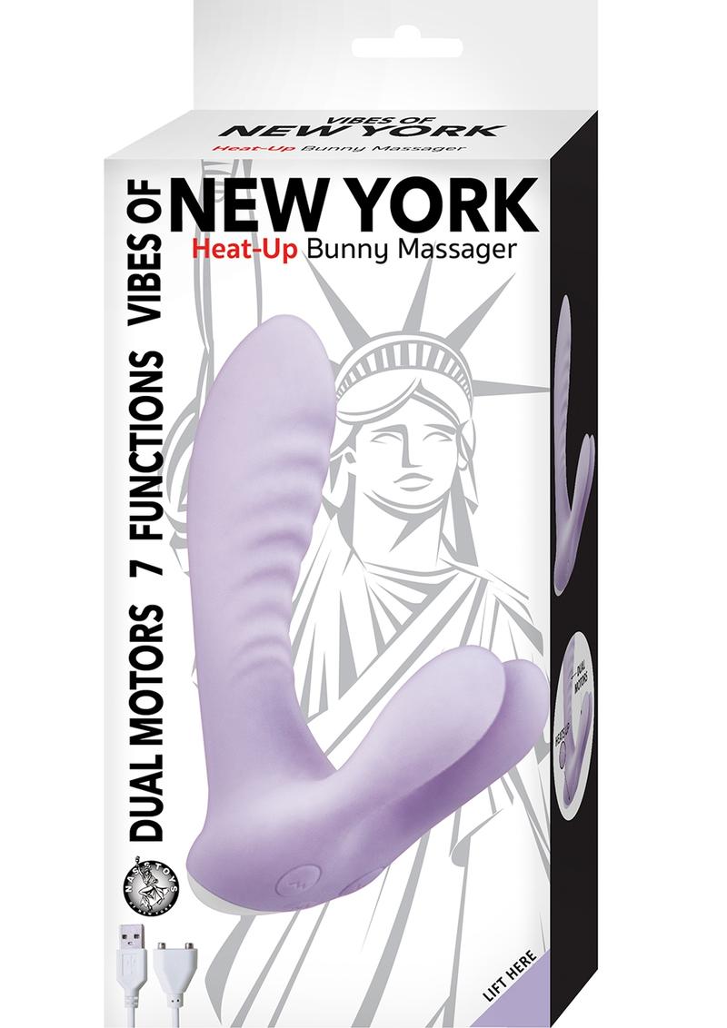 Masajeador de conejito con calefacción Vibes Of New York, carga USB magnética, motores duales, estimulación del clítoris, morado