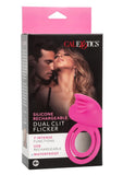 Silicone Rechargeable Dual Clit Flicker Vibrating Cockring Multispeed Waterproof Pink