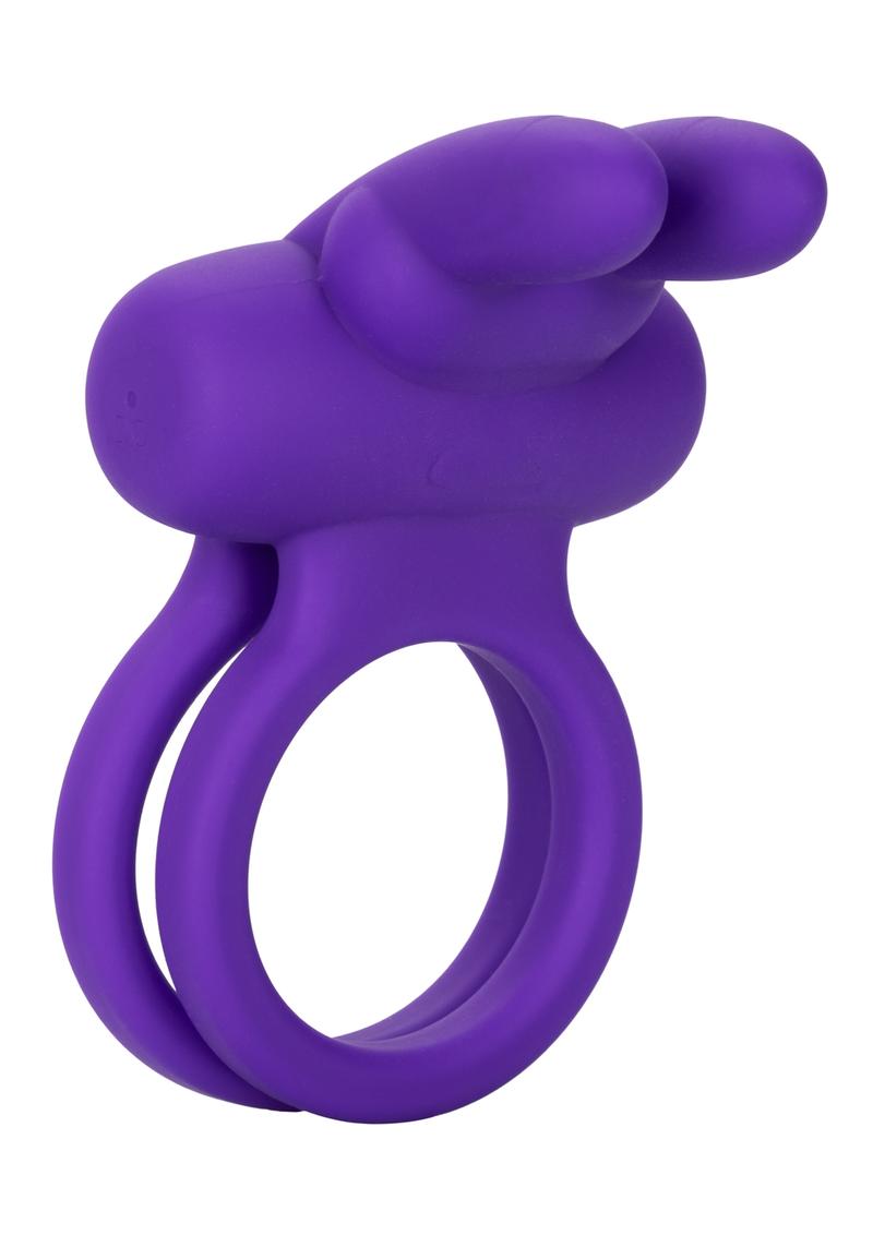 Silicone Rechargeable Dual Rockin Rabbit Multi Speed Cockring Waterproof Purple