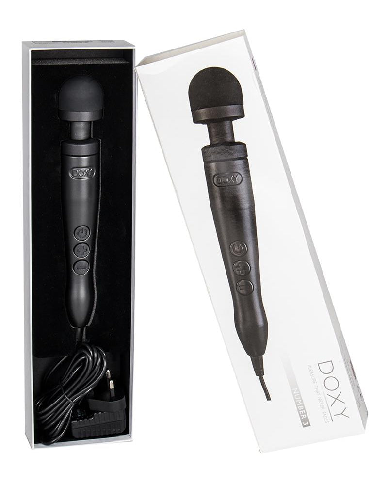 Doxy Number 3 Plug In Vibrating Wand Massager Silicone Black