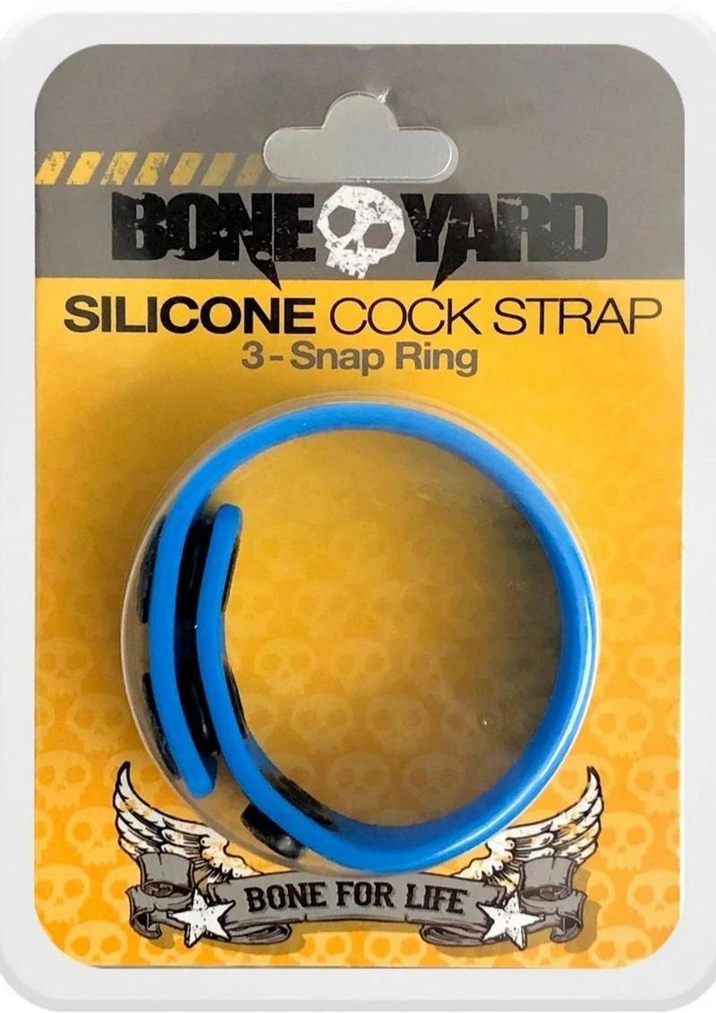 Boneyard Silicone Cock Strap 3 Snap Ring Blue