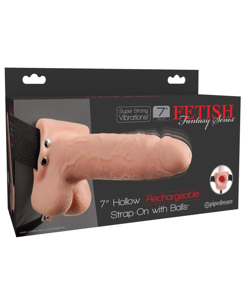 Fetish Fantasy - Correa hueca recargable con bolas color carne de 7 pulgadas