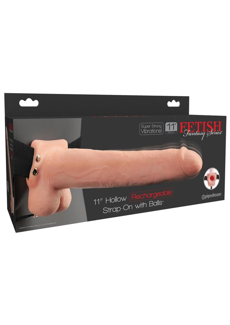 Fetish Fantasy - Correa hueca recargable con bolas color carne de 11 pulgadas