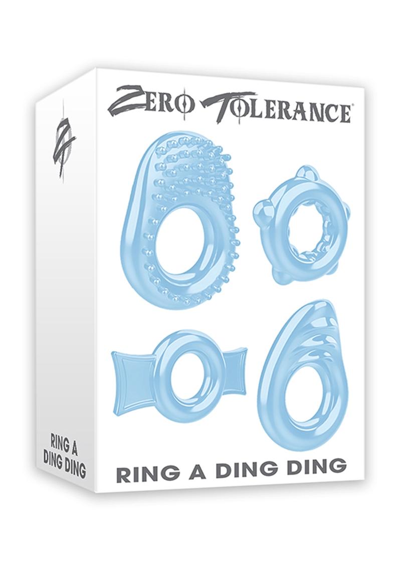 Anillo de tolerancia cero A Ding Ding Cockring Juego de 4 de goma impermeable azul