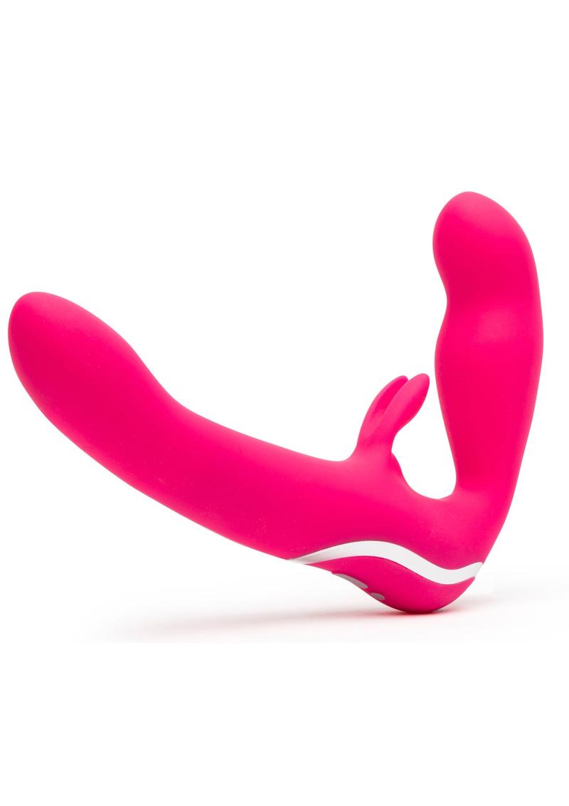 Happy Rabbit Strapless Strap-on Vibrator Silicone Rechargeable Waterproof Multi Function Pink