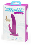 Conjunto de arnés con correa vibradora Happy Rabbit de silicona recargable por USB con vibración de color morado