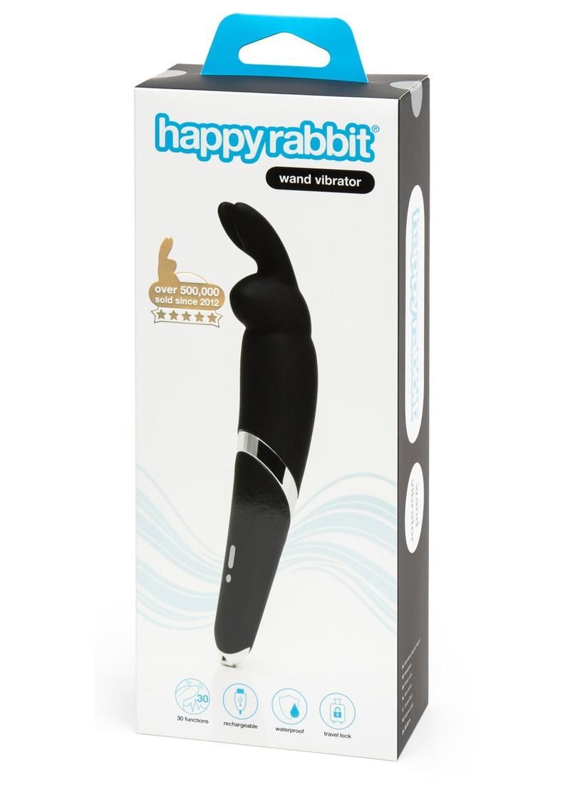 Vibrador Happy Rabbit Wand de silicona recargable, resistente al agua, color negro