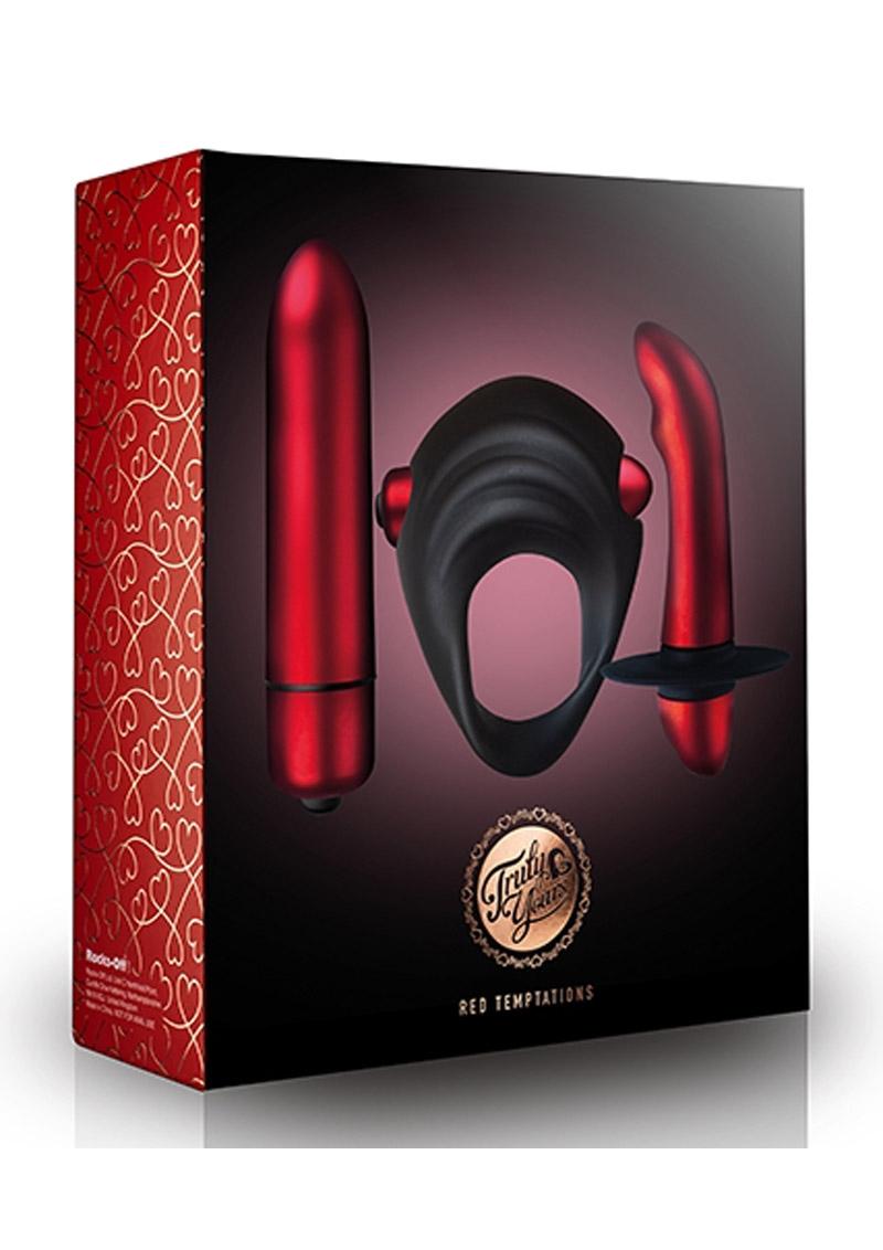 Truly Yours Red Temptations Kit Couples Play Vibrating Prostate Stimulator Truly Yours Bullet Vibrating Pleasure Ring