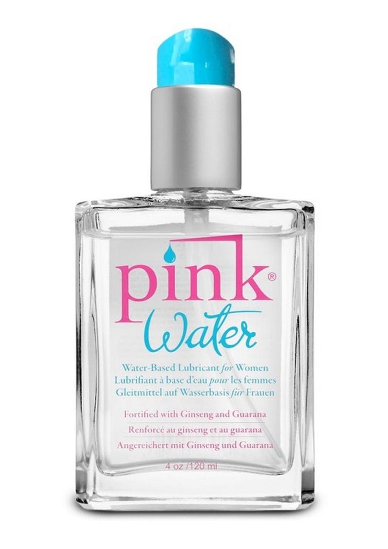 Lubricante a base de agua Pink Water con bomba, botella de vidrio de 4 oz