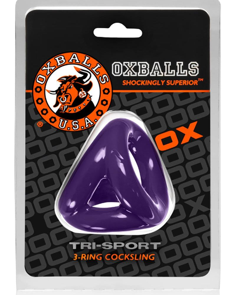 Arnés para pene y testículos Tri Sport de 3 anillos, sin vibración, color morado