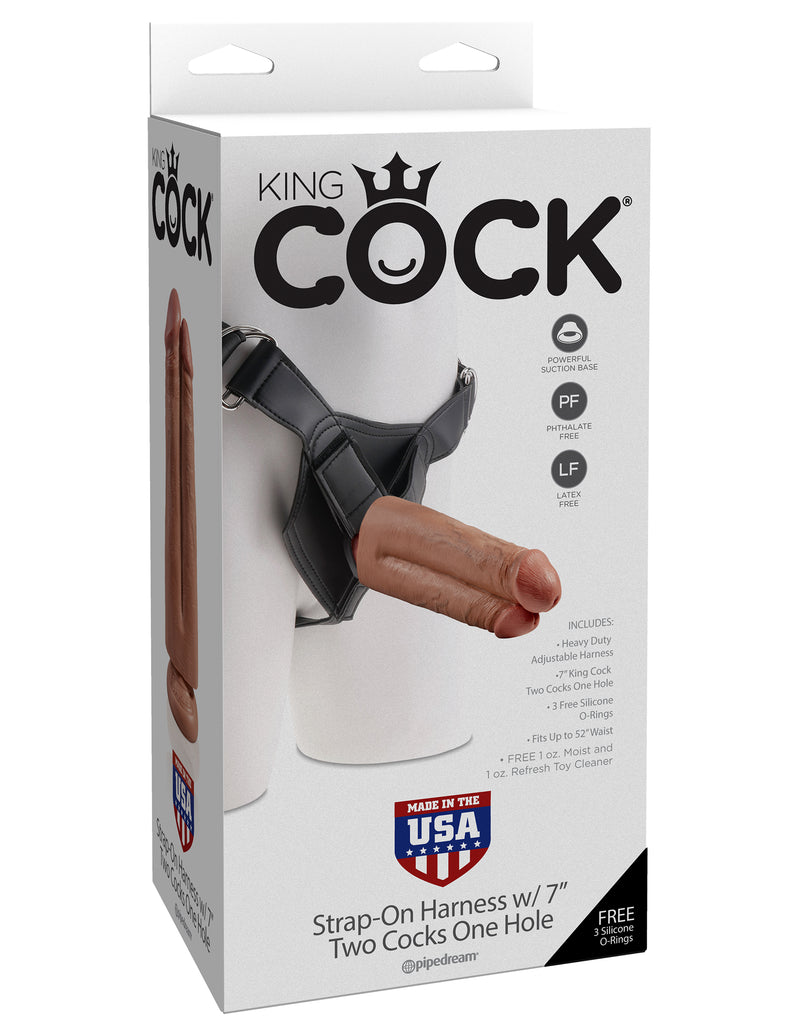 King Cock Strap-on Harness With 7 Two Cocks One Hole - Tan