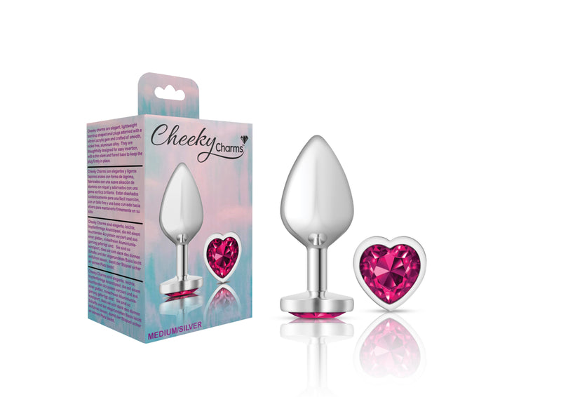 "Cheeky Charms-Silver Metal Butt Plug- Heart-Bright Pink-Medium VB-CC9130"