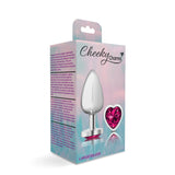 Cheeky Charms-Silver Metal Butt Plug- Heart-Bright Pink-Large