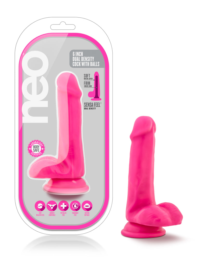 "Neo - 6 Inch Dual Density Cock with Balls - Neon Pink BL-59600"