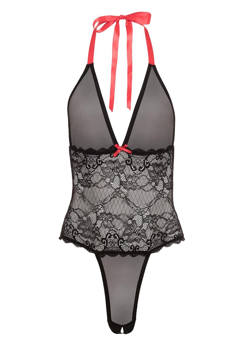 Barely B V Plunge Lace and Mesh Teddy Blk