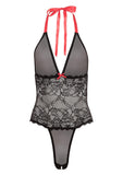 Barely B V Plunge Lace and Mesh Teddy Blk