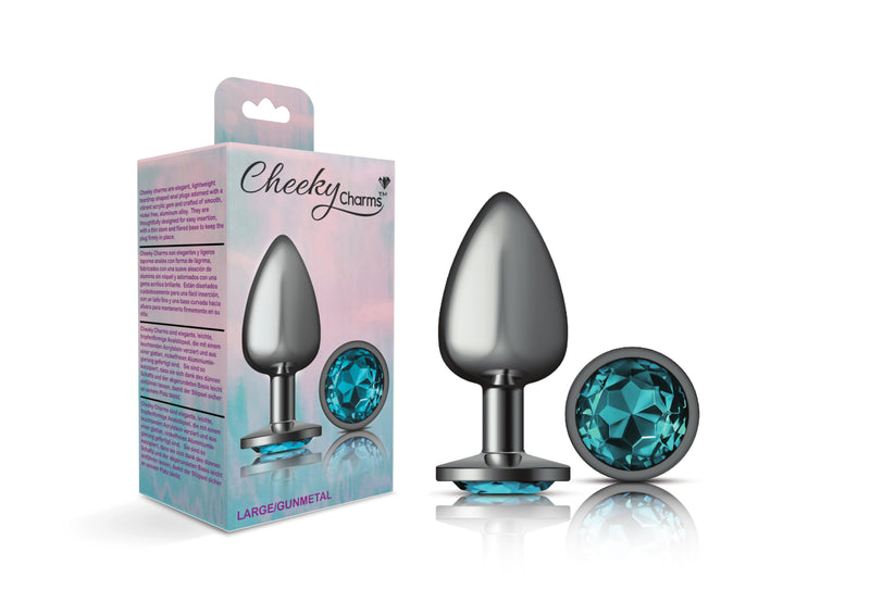 "Cheeky Charms-Gunmetal Metal Butt Plug- Round-Teal-Large VB-CC9122"