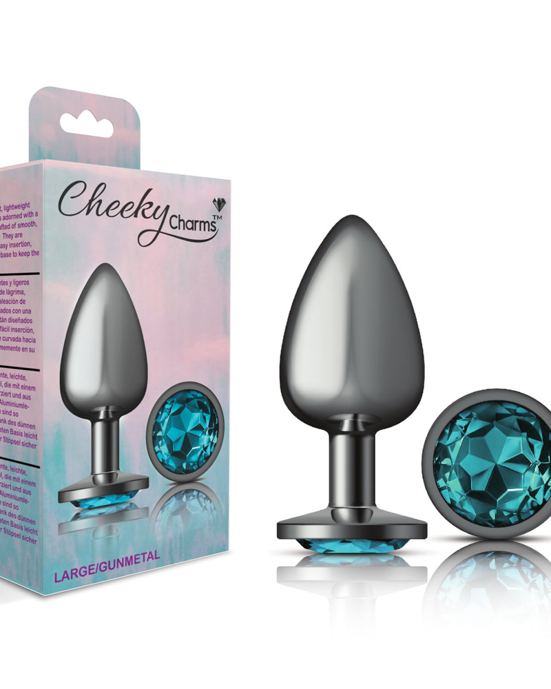 "Cheeky Charms-Gunmetal Metal Butt Plug- Round-Teal-Large VB-CC9122"