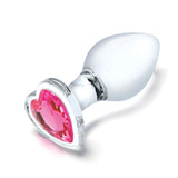 3 Pc Heart Jewel Glass Anal Training Kit - Clear/pink