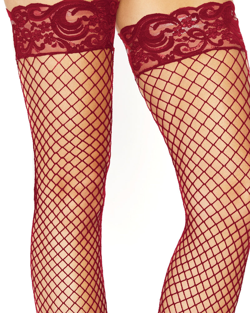 Stay Up Fishnet Thigh Highs - One Size - Burgundy