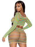 2 Pc Zig Zag Net Crop Top and Mini Dress - One Size - Green