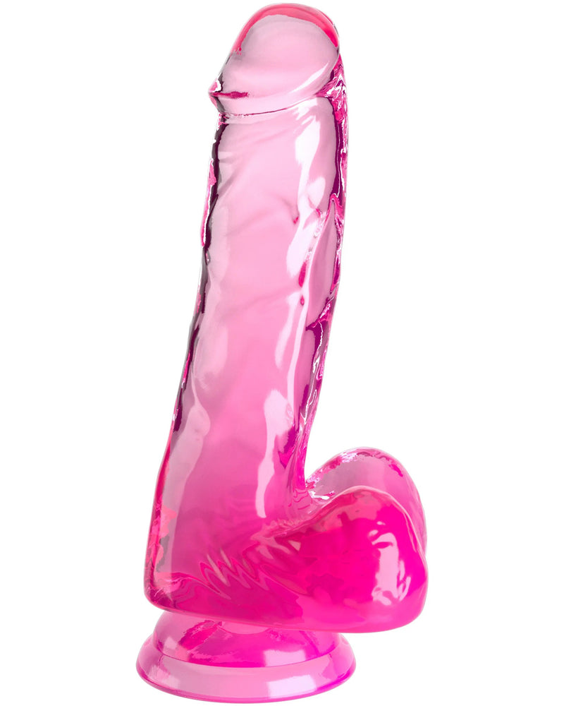 King Cock Clear 6 Inch With Balls - Pink