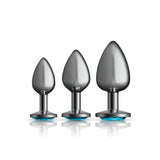 Cheeky Charms - Metal Butt Plug Gunmetal - Round - Teal - Anal Trainer Kit