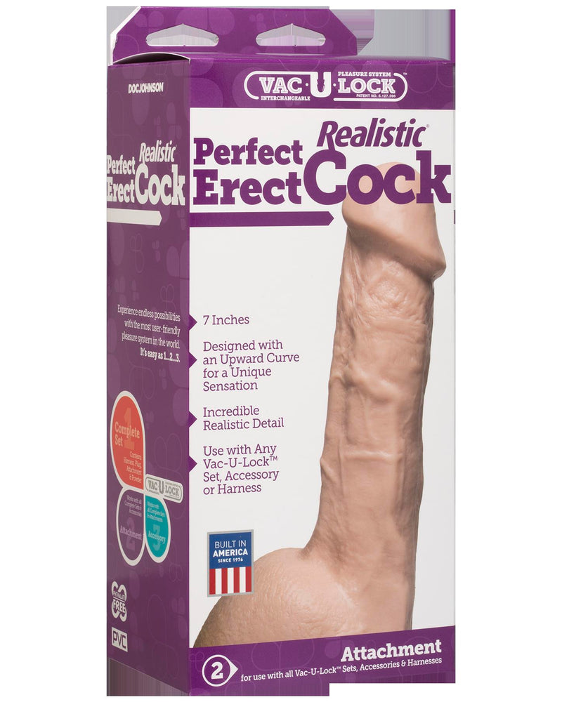 Vac-U-Lock Perfect Erect Realistic Cock - White