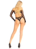 Say My Name Rhinestone Crotchless Teddy - One Size - Black