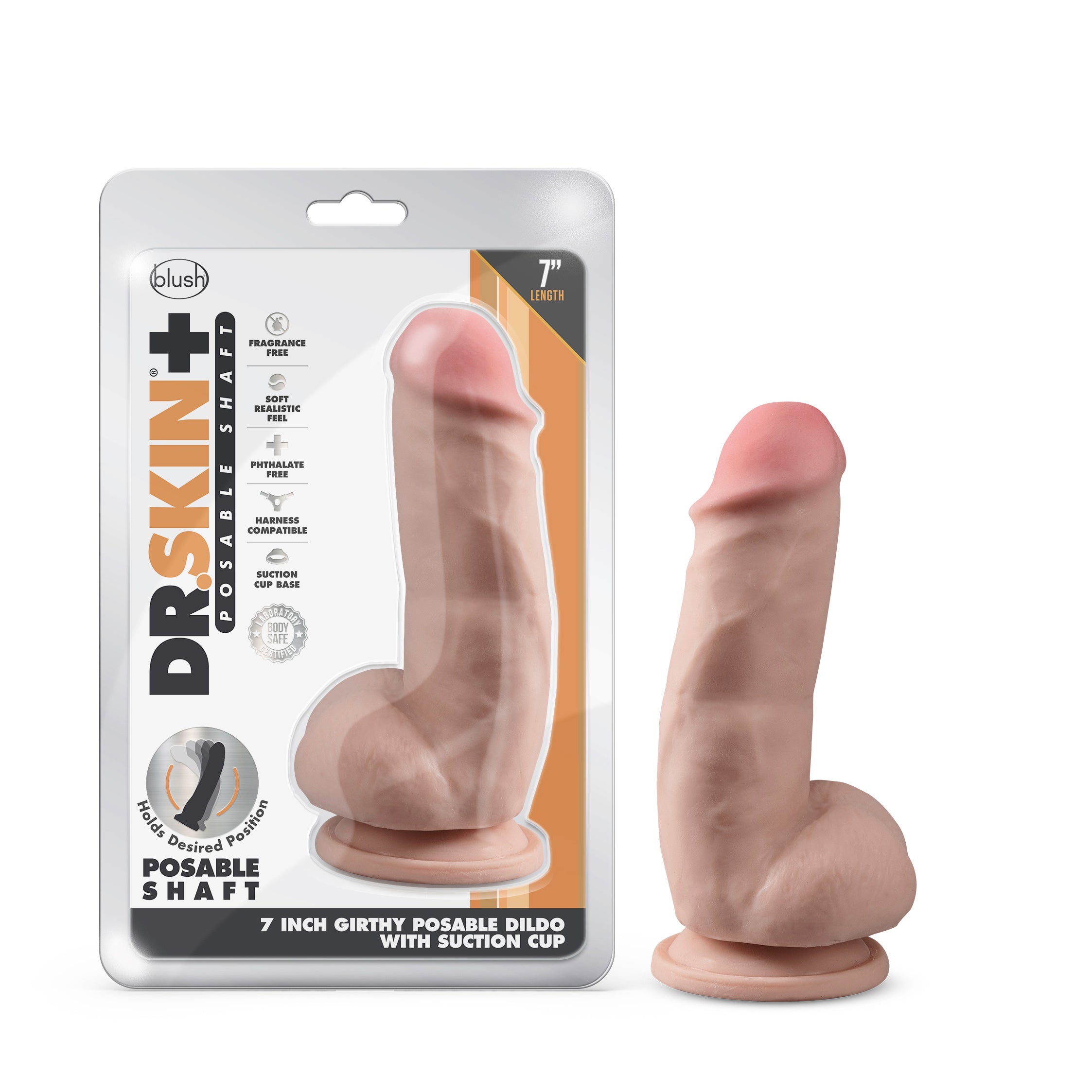 Dr. Skin Plus - 7 Inch Girthy Posable Dildo With Balls - Vanilla