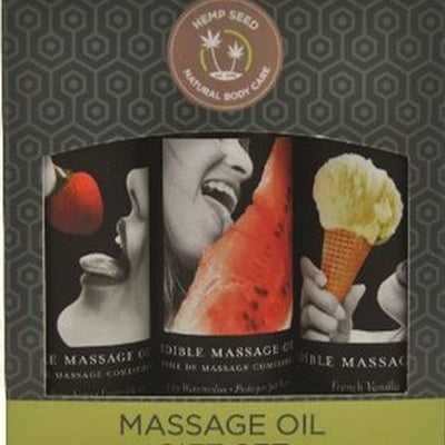 "Edible Massage Oil Gift Set Box - 2 Fl. Oz. Bottles - Strawberry, Watermelon, Vanilla EB-MSEG003"