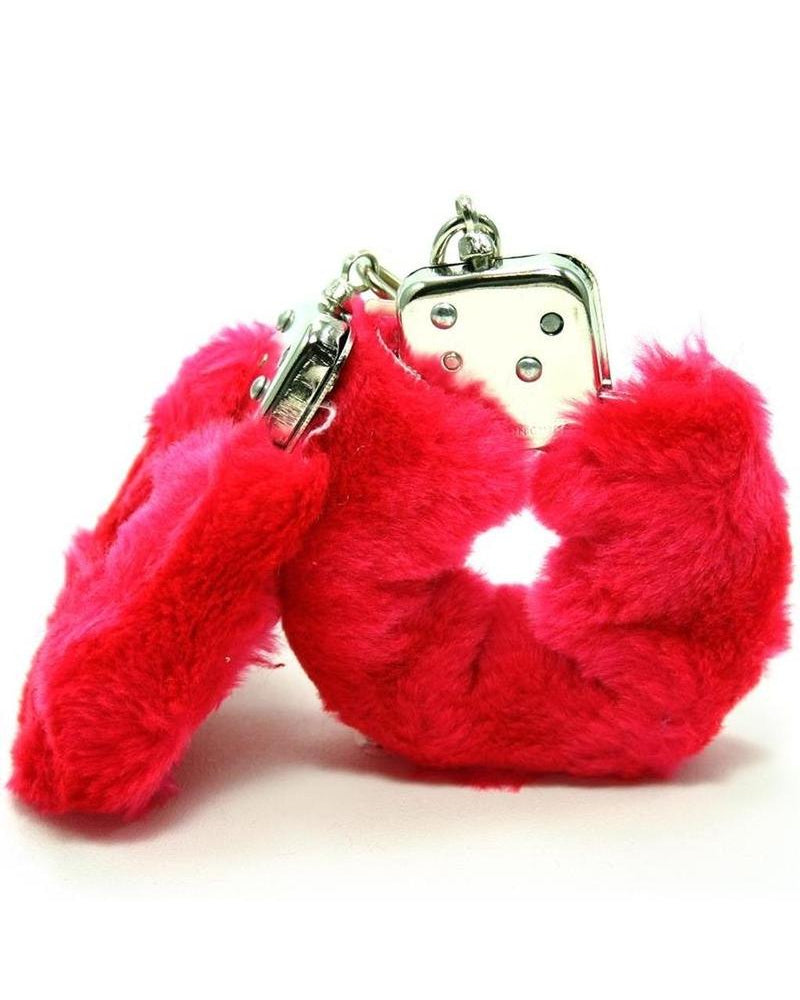 Puños de peluche de color rojo