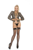 "Fishnet Thigh Hi With Back Seam and Satin Bow - Black EM-1742B"